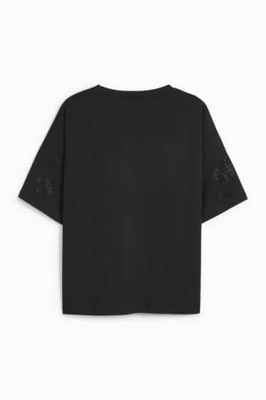 Femei - Tricou cu ștrasuri - regular fit - negru