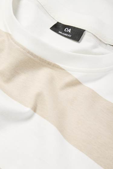 Bărbați - Tricou - relaxed fit - cu dungi - alb / bej
