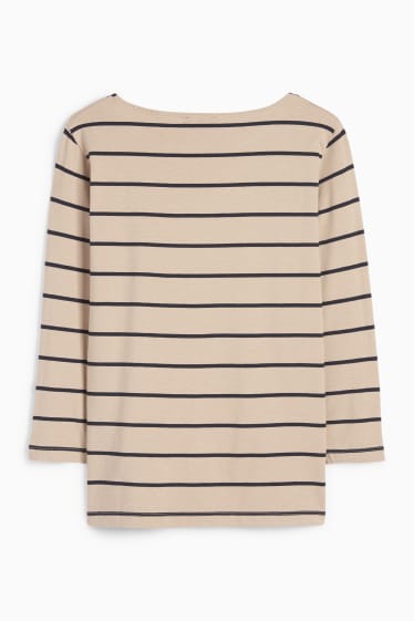 Femei - Tricou cu mânecă lungă - cu dungi - bej deschis