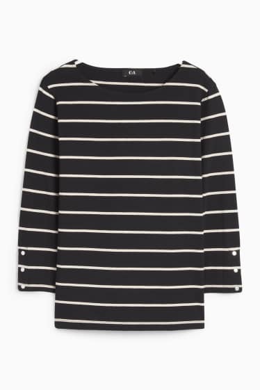 Femei - Tricou cu mânecă lungă - cu dungi - negru / alb