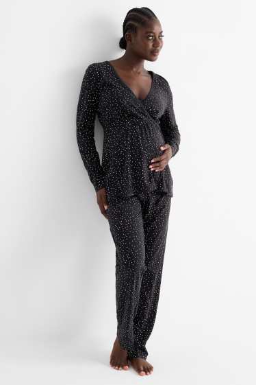 Femei - Pijama pentru alăptare - cu buline - negru