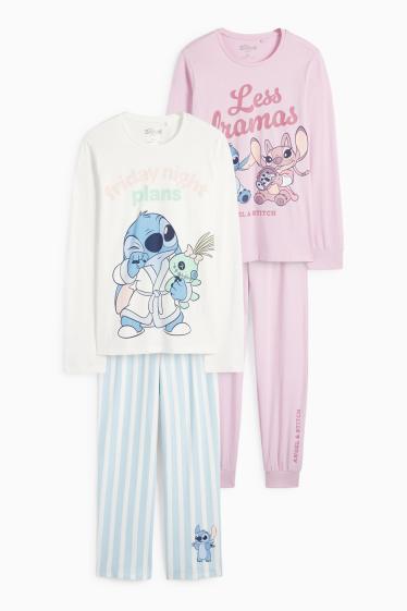 Copii - Fete - Multipack 2 buc. - Lilo & Stitch - pijama - 4 piese - alb / roz