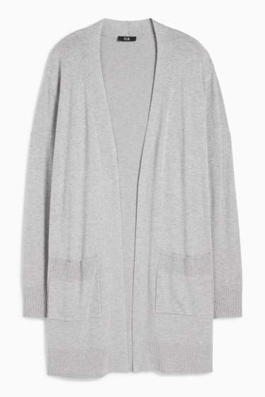 Femei - Cardigan tricotat lung - gri deschis