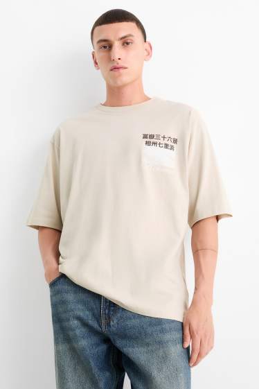 Bărbați - Tricou - supradimensionat - Hokusai - bej deschis