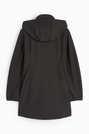 Femei - Geacă softshell gravide, cu glugă și cu inserție pentru bebeluși - negru