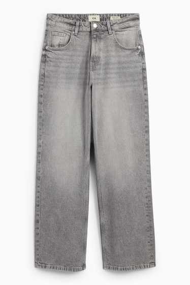 Femei - Baggy jeans - talie medie - denim-gri deschis