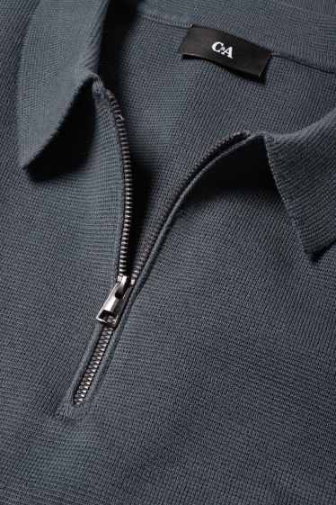 Bărbați - Tricou polo cu mânecă lungă - din tricot - gri închis