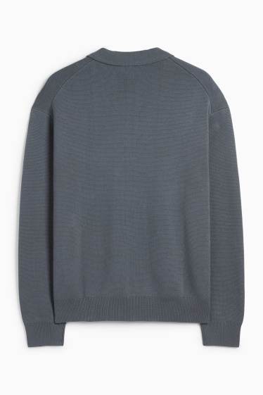 Bărbați - Tricou polo cu mânecă lungă - din tricot - gri închis