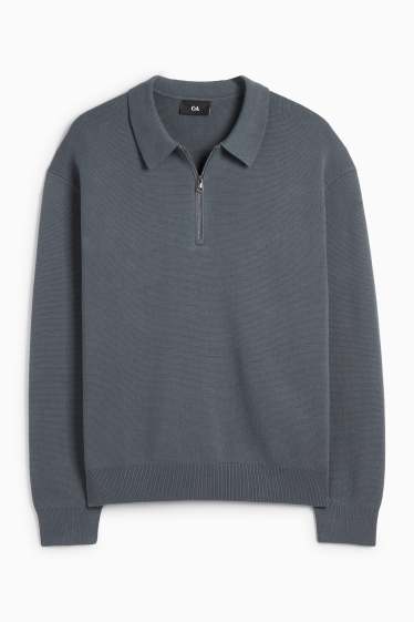 Bărbați - Tricou polo cu mânecă lungă - din tricot - gri închis