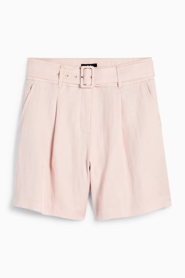 Femei - Pantaloni scurți cu curea - talie înaltă - roz