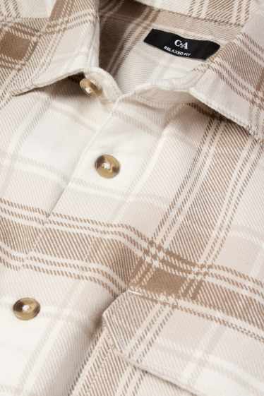 Bărbați - Cămașă din flanel - relaxed fit - guler Kent - în carouri - bej