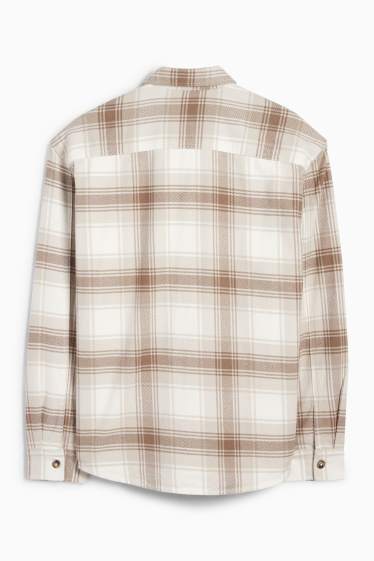 Bărbați - Cămașă din flanel - relaxed fit - guler Kent - în carouri - bej