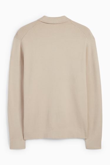 Bărbați - Tricou polo cu mânecă lungă - tricotat - bej