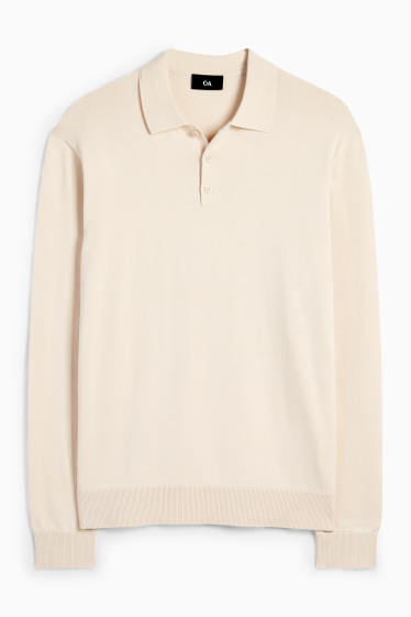 Bărbați - Tricou polo cu mânecă lungă - din tricot - bej deschis