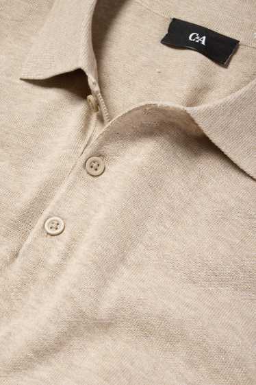 Bărbați - Tricou polo cu mânecă lungă - din tricot - bej deschis