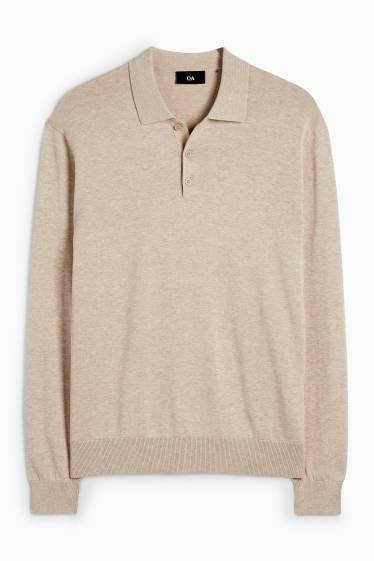 Bărbați - Tricou polo cu mânecă lungă - din tricot - bej deschis