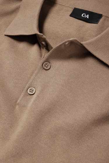 Bărbați - Tricou polo cu mânecă lungă - din tricot - taupe