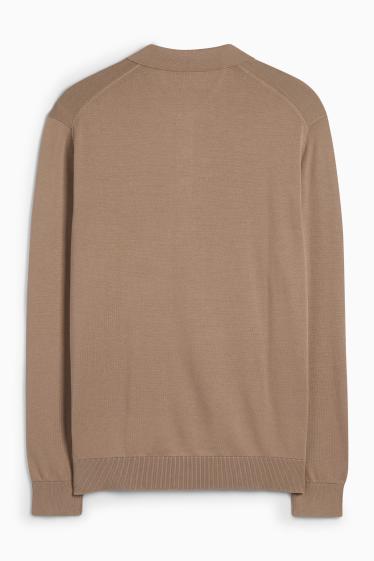 Bărbați - Tricou polo cu mânecă lungă - din tricot - taupe
