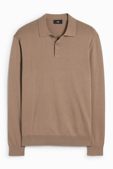 Bărbați - Tricou polo cu mânecă lungă - din tricot - taupe