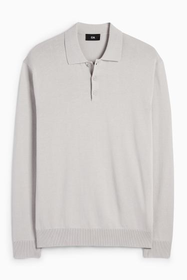 Bărbați - Tricou polo cu mânecă lungă - din tricot - gri deschis