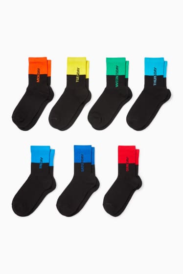 Copii - Băieți - Multipack 7 perechi - șosete de tenis cu motive - zilele săptămânii - negru