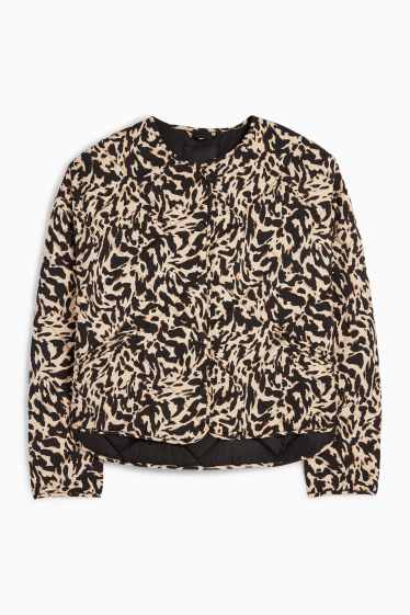 Femei - Geacă matlasată - imprimeu de leopard - negru / nej