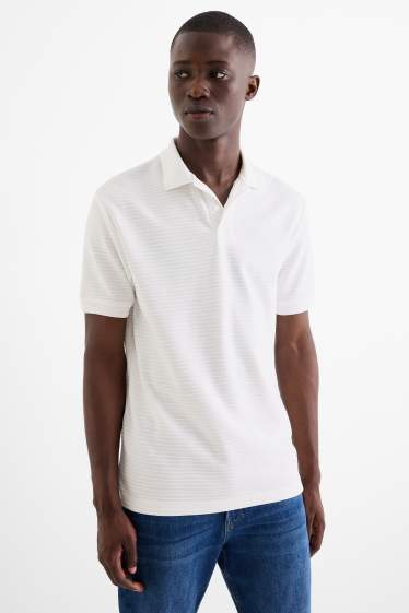 Bărbați - Tricou polo - regular fit - reiat - alb