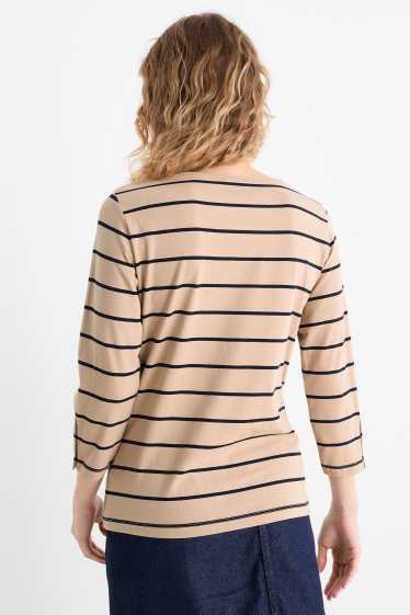 Femei - Tricou cu mânecă lungă - cu dungi - bej deschis