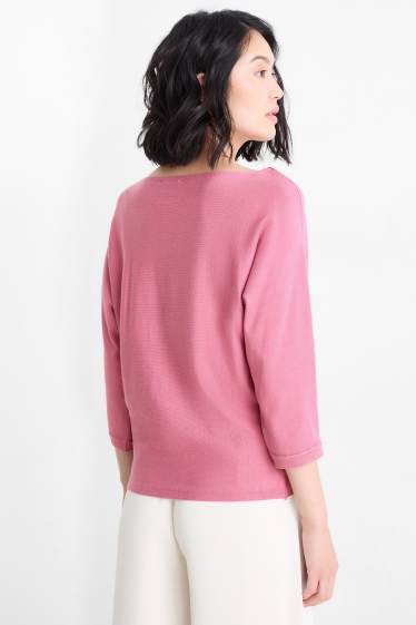 Femei - Pulover din tricot fin - roz închis