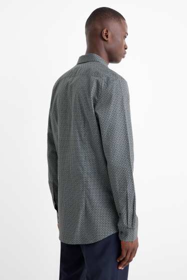 Bărbați - Cămașă office - slim fit - guler Kent - ușor de călcat - print minimalist - verde închis