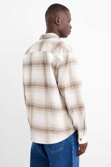 Bărbați - Cămașă din flanel - relaxed fit - guler Kent - în carouri - bej