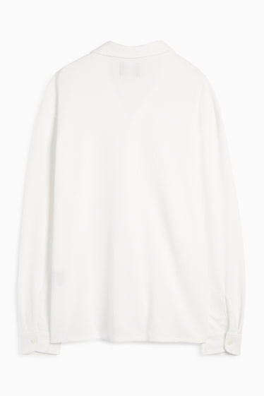 Men - Knitted shirt - loose fit - lapel collar - ribbed - cremewhite