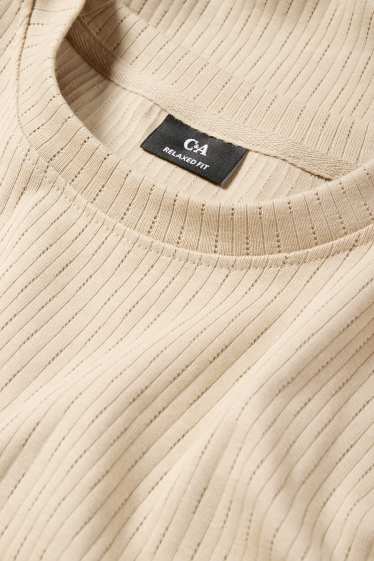 Bărbați - Tricou - relaxed fit - reiat - bej
