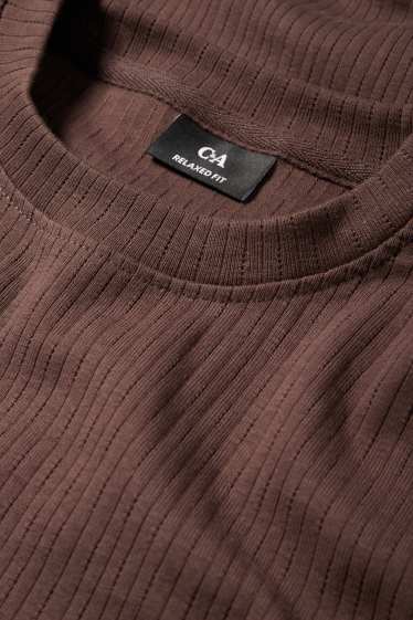 Bărbați - Tricou - relaxed fit - reiat - maro închis