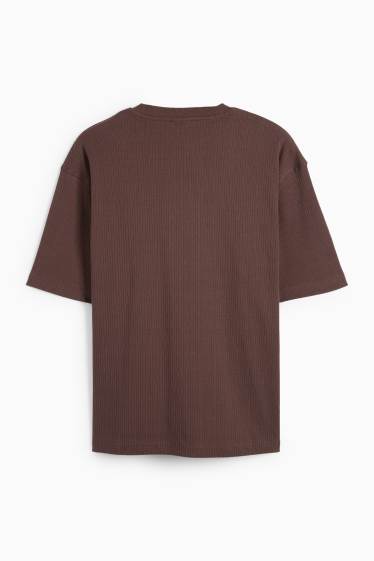 Bărbați - Tricou - relaxed fit - reiat - maro închis