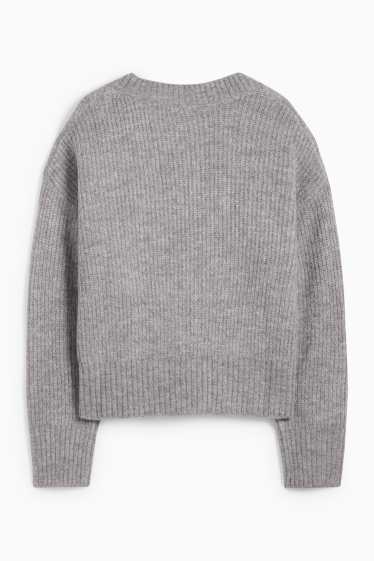 Dames - Gebreid vest - geribd - grijs-mix