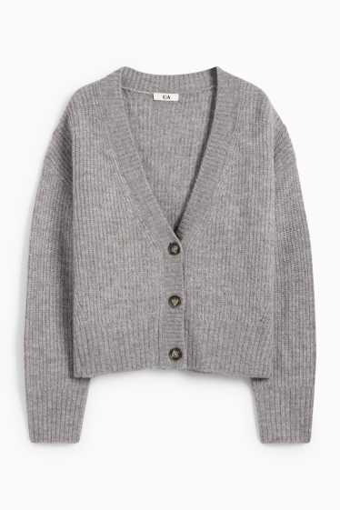 Dames - Gebreid vest - geribd - grijs-mix