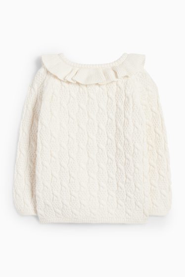 Bebeluși - fete - Cardigan tricotat bebeluși - cu torsade - alb-crem