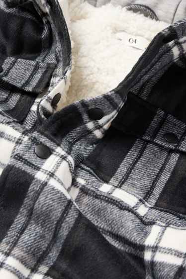 Copii - Băieți - Jachetă tip cămașă din flanel cu glugă - în carouri - negru