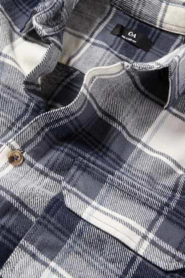 Men - Flannel shirt - regular fit - kent collar - check - dark blue