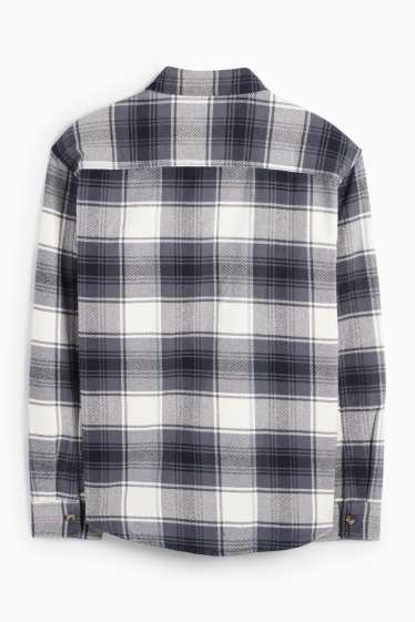 Men - Flannel shirt - regular fit - kent collar - check - dark blue