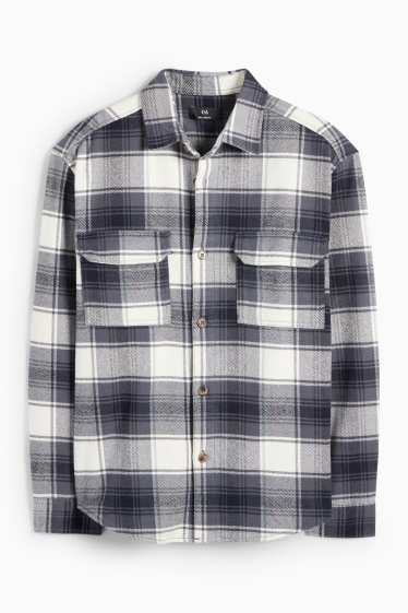 Men - Flannel shirt - regular fit - kent collar - check - dark blue