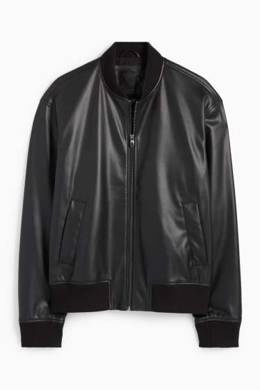 Men - Bomber jacket - faux leather - black