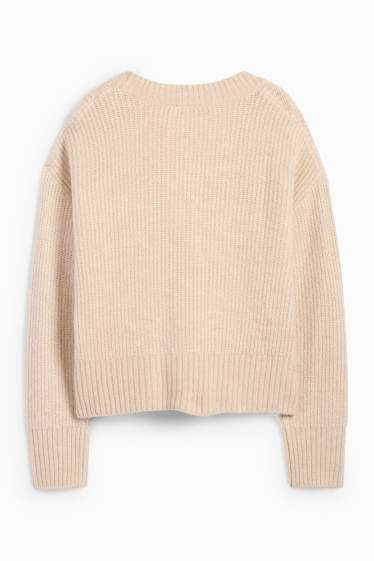 Femei - Cardigan tricotat - reiat - bej