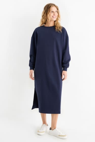 Dames - Jurk van sweatstof - donkerblauw