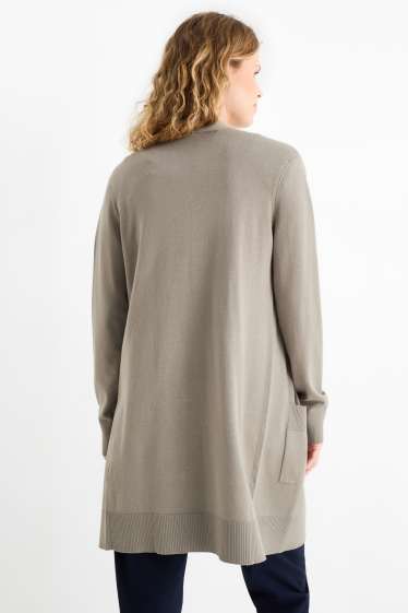 Femei - Cardigan tricotat lung - kaki