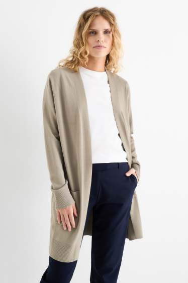 Femei - Cardigan tricotat lung - kaki