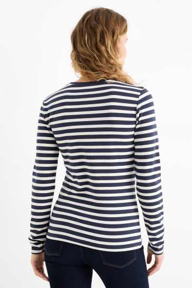 Dames - Longsleeve - gestreept - donkerblauw / wit