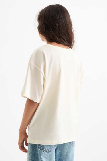 Copii - Fete - Tricou cu mânecă scurtă - aspect lucios - alb-crem