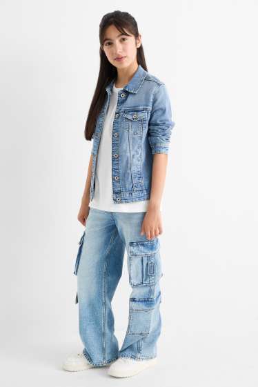 Copii - Fete - Cargo jeans - denim-albastru deschis